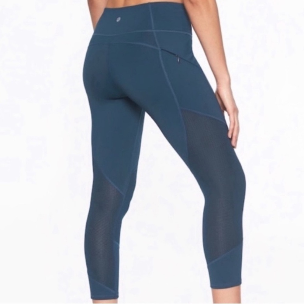 Athleta Teal Mesh Contender Capri Side Zip Pockets Leggings XXS - Picture 11 of 11